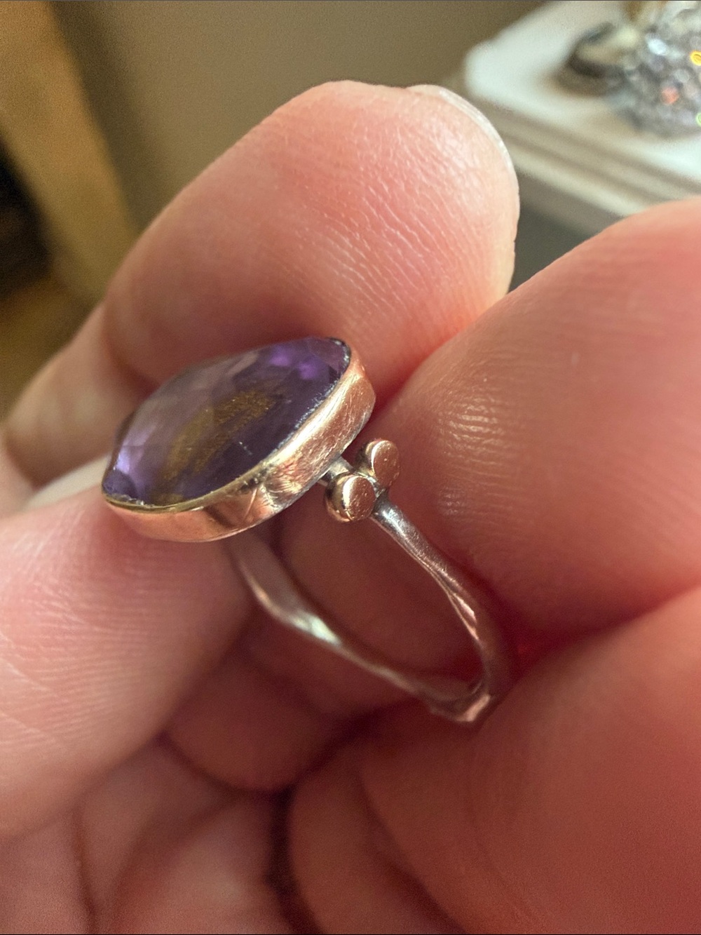 Silver and gold tone Quartz Ring - Elegant purple Gemstone